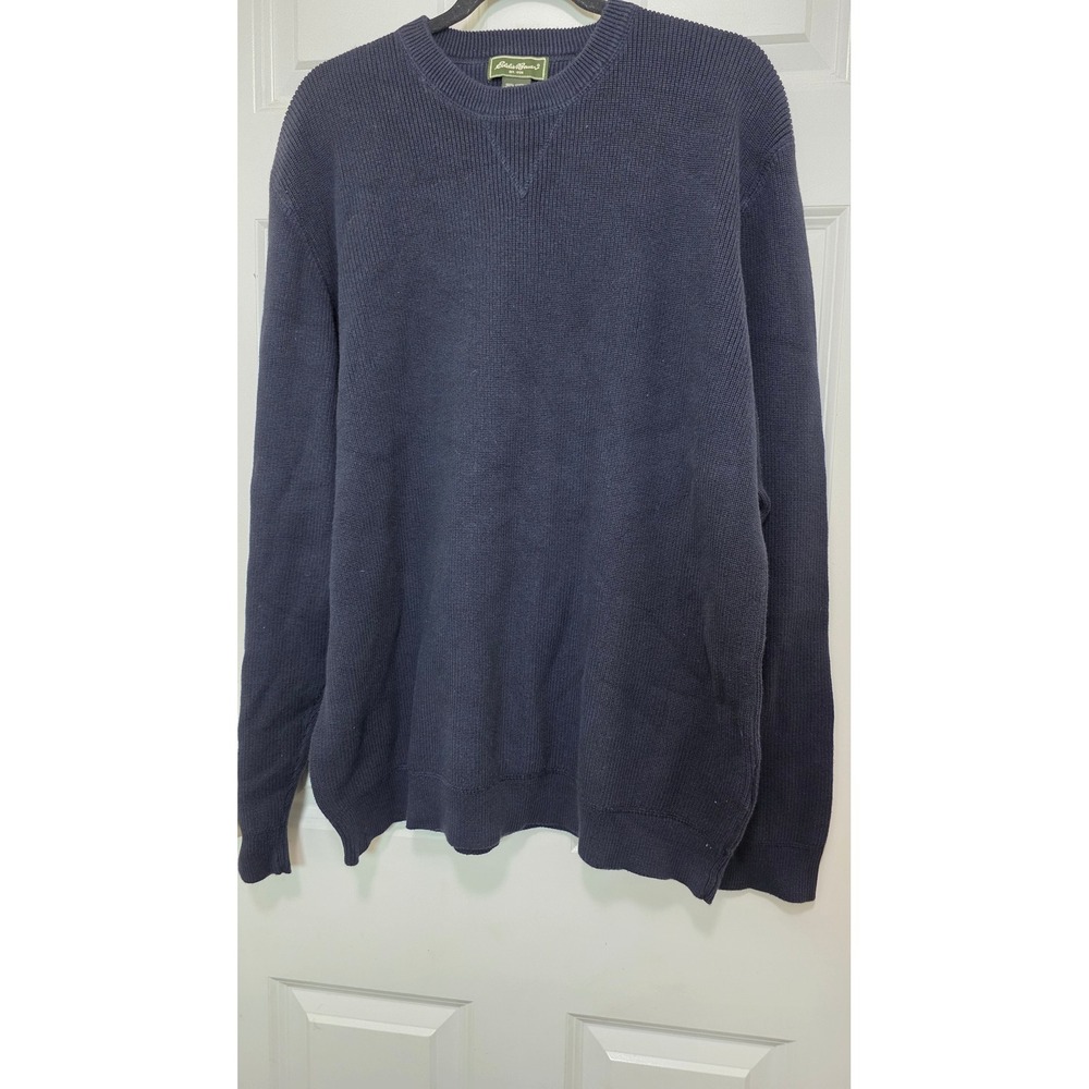 Eddie Bauer Sweater Mens XL Navy Blue Cotton Ribbed Knit Crewneck Pullover - Picture 3 of 7